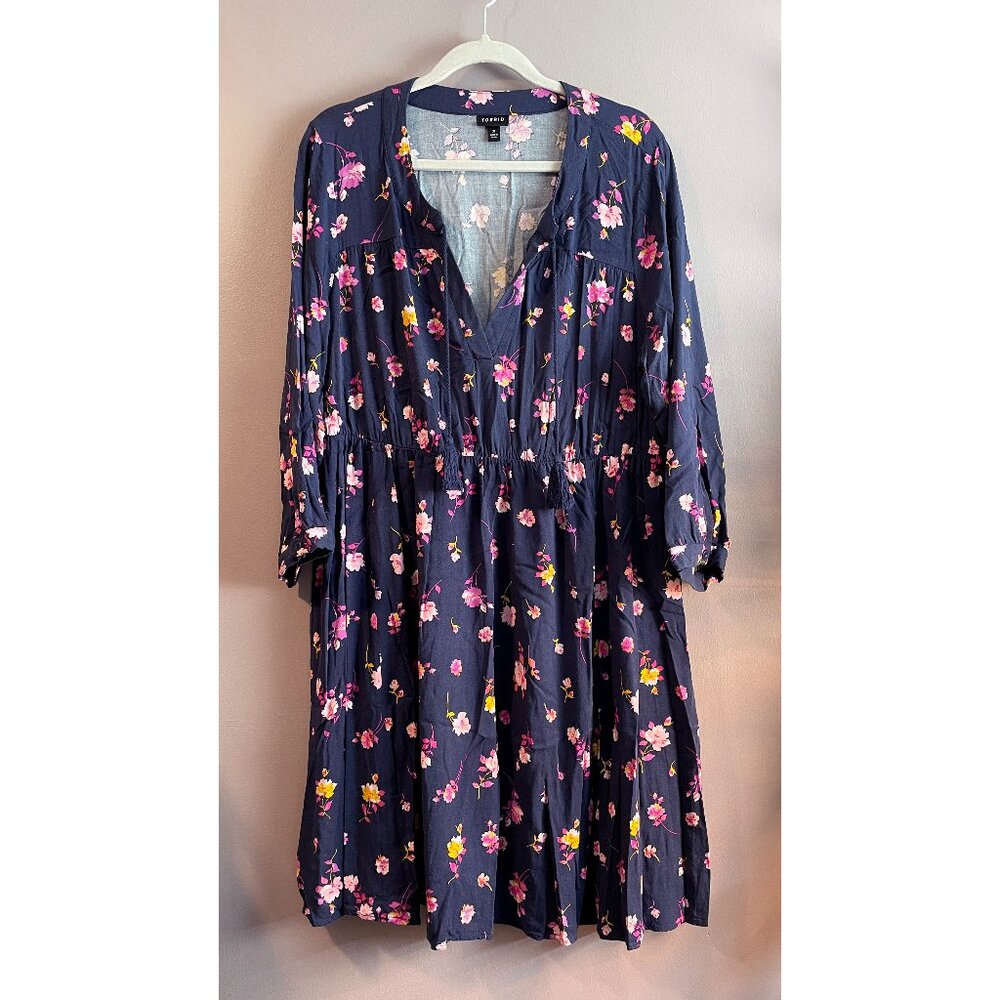Torrid Navy Blue Floral 3/4 Sleeve A-Line Dress - Size 2